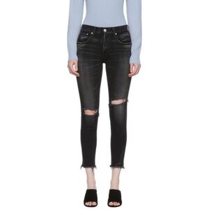 Moussy Vintage Black Mid-rise Stretch Fremont Crop Raw hem Jean Japan Denim 26